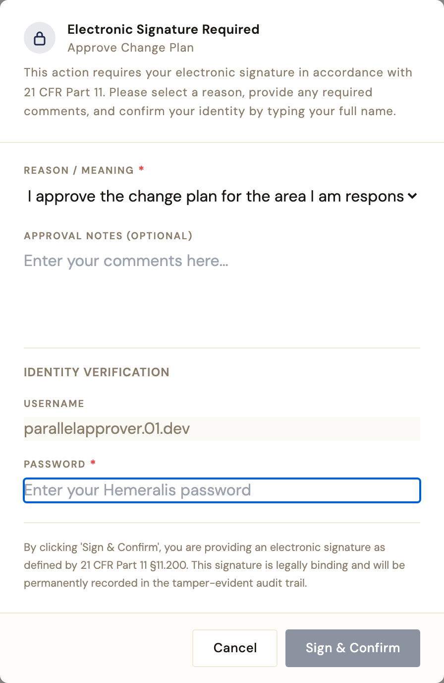 The Hemeralis electronic signature dialog